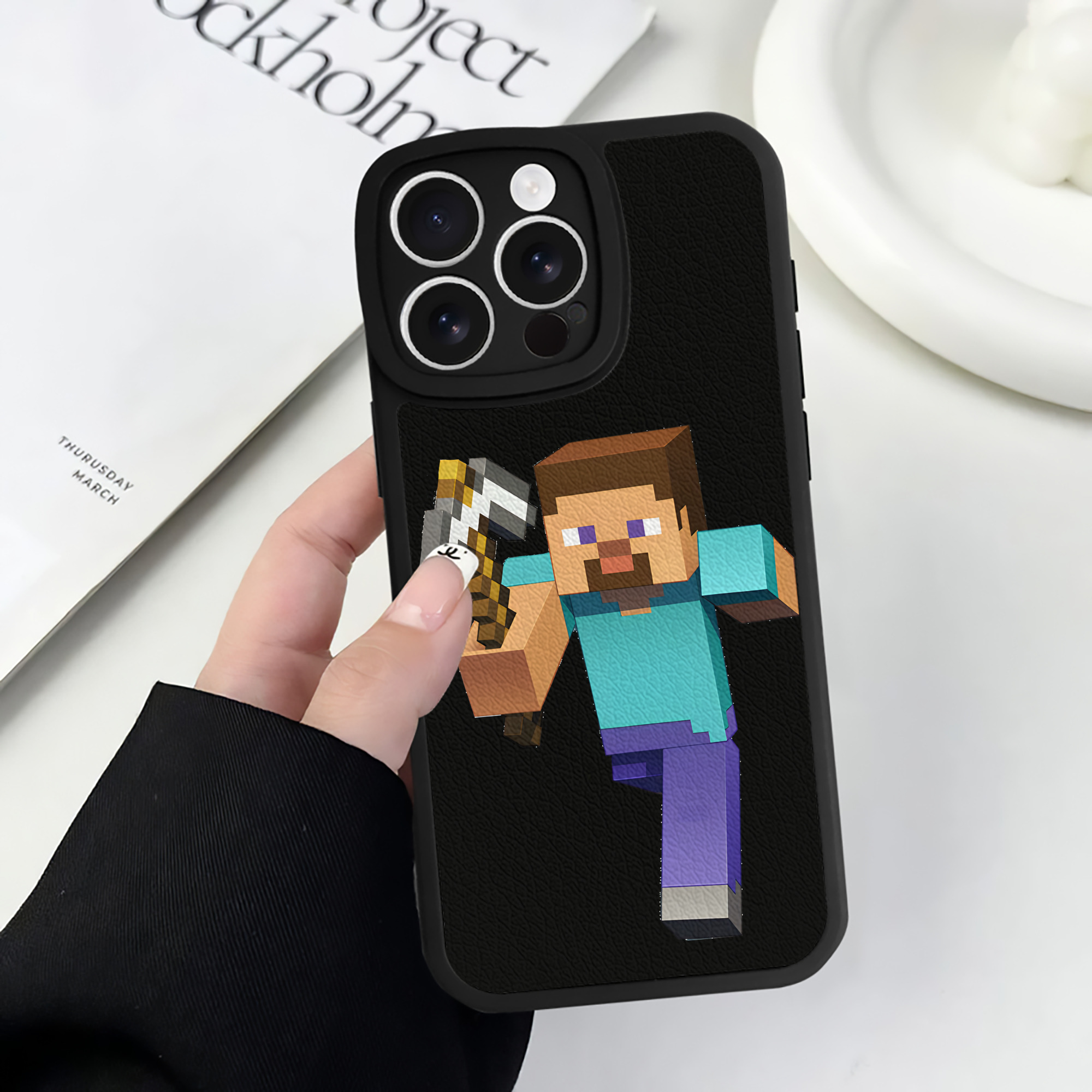 （画像用） マインクラフト ブロックの世界 Minecraft MC Block world 【iPhone 16シリーズ対応】シリコンスマホケース（レザー調） 材質：シリコン